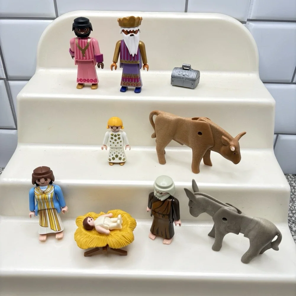 Playmobile Nativity Pieces Background‎ Scene People Animals VTG